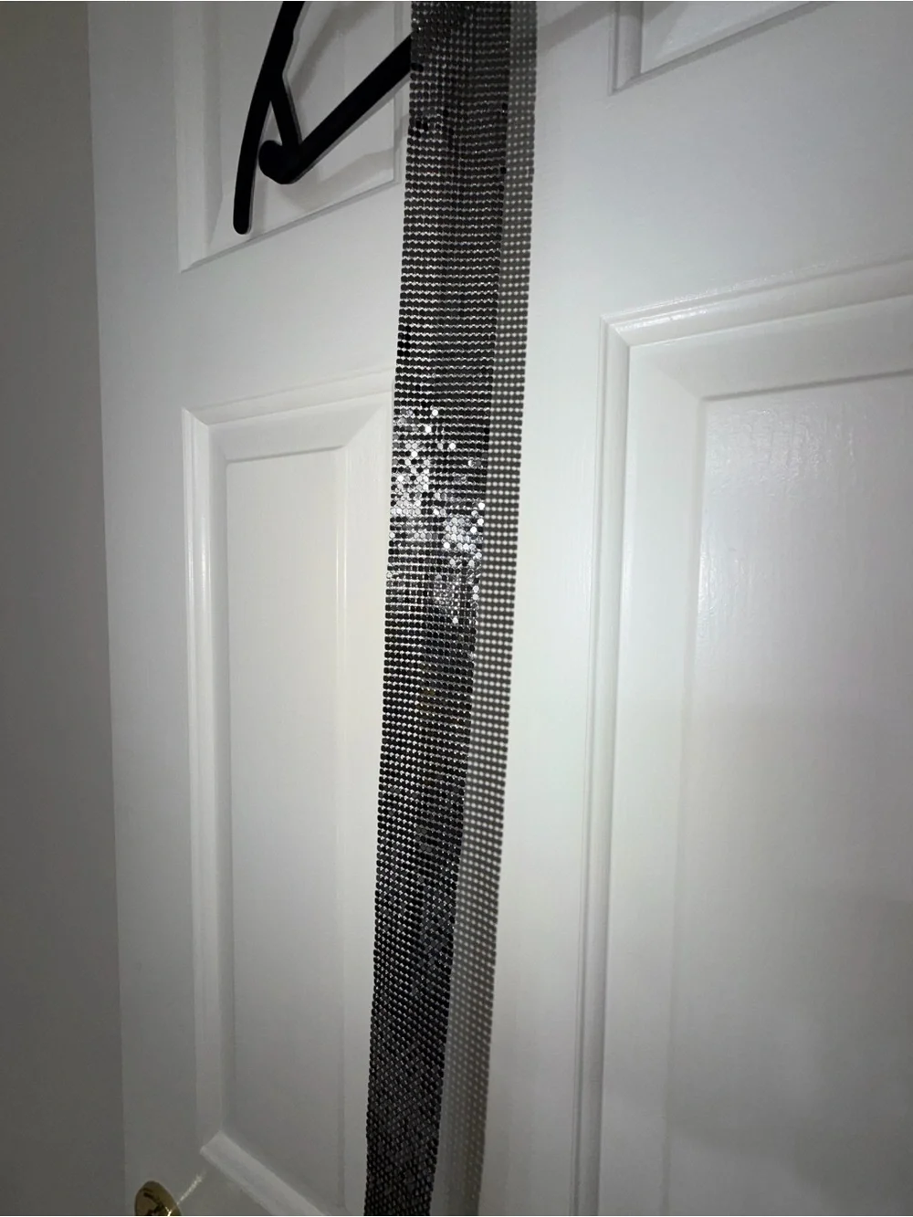 Sparkling Gunmetal Shimmery Mesh Waist Belt with Chain Accent